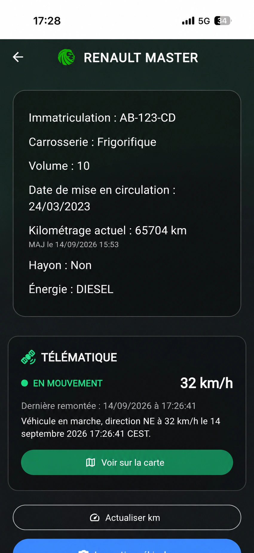 Données télématiques d'un véhicule dans MotoriQ
